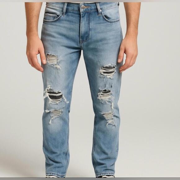 Rockstar Mens Jeans Size 30 Light Wash Distressed Ripped Slim Tapered Denim - Picture 1 of 6